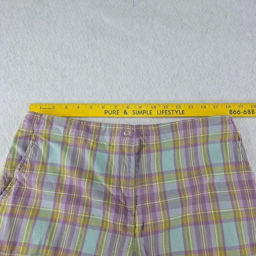 Liz Golf Audra Capris Pants Women's Size 14 Lavender Plaid Snap Pocket Stretch - Picture 5 of 8